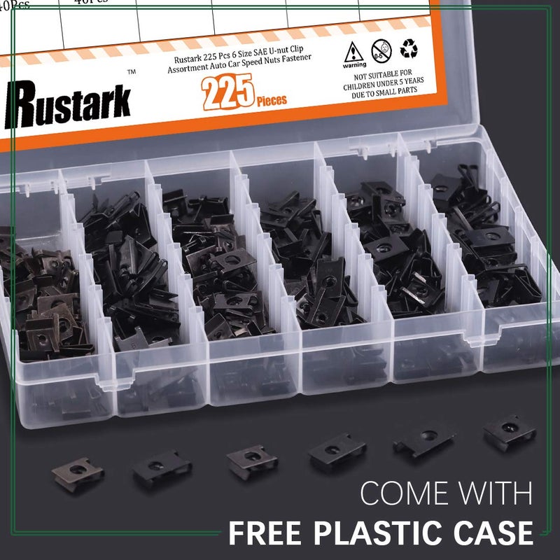 Rustark 225 Pcs 6 Size SAE U-nut Clip Assortment Auto Car Speed Nuts Fastener with Store Box for Dash Door Panel Interior - Image 5